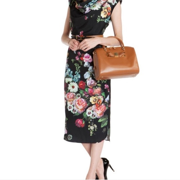 Ted Baker Robyne Oil Painting Floral Cowl Neck Midi Dress Size 1 / US 4 - Picture 5 of 15